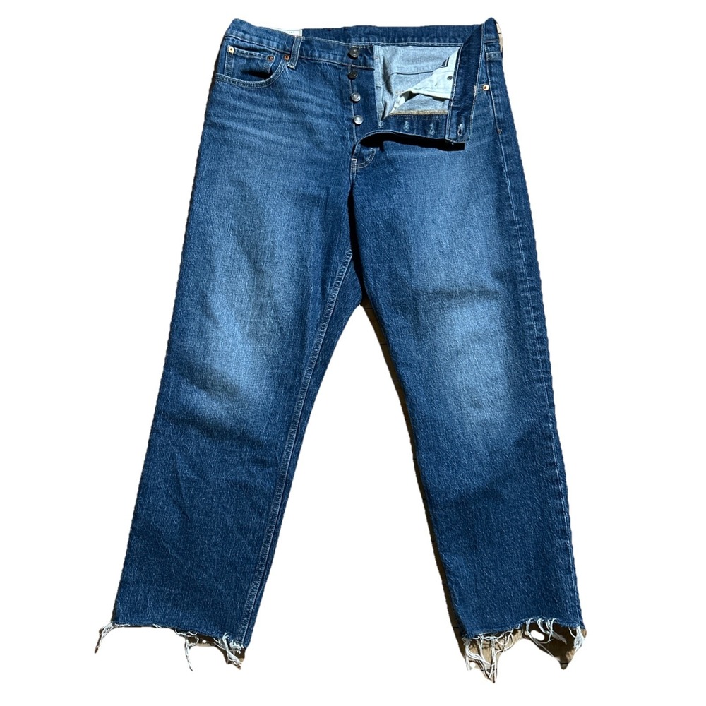 Gap Denim Womens 14/32 Cheeky Straight High Rise Blue Button Fly Stretch Raw Hem